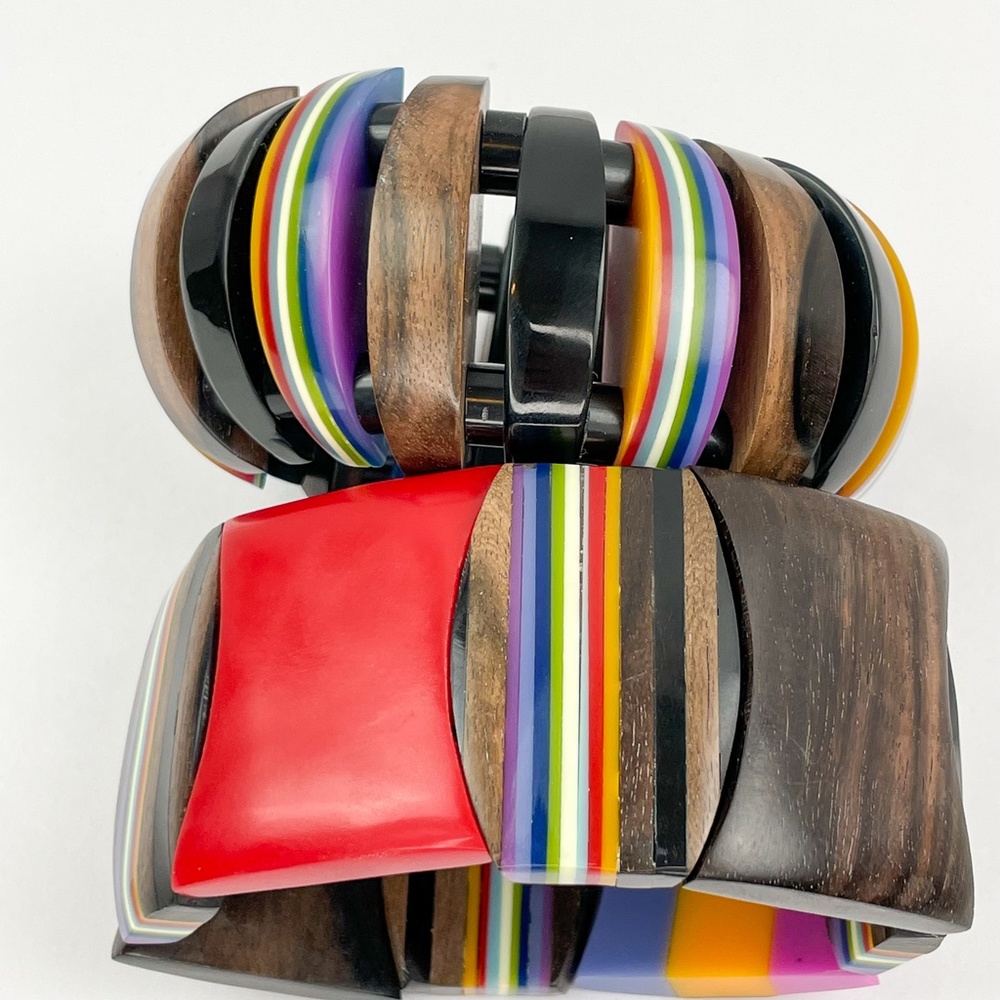 Set of 2 Ernesto de Barcelona Wood & Resin Bracelets
